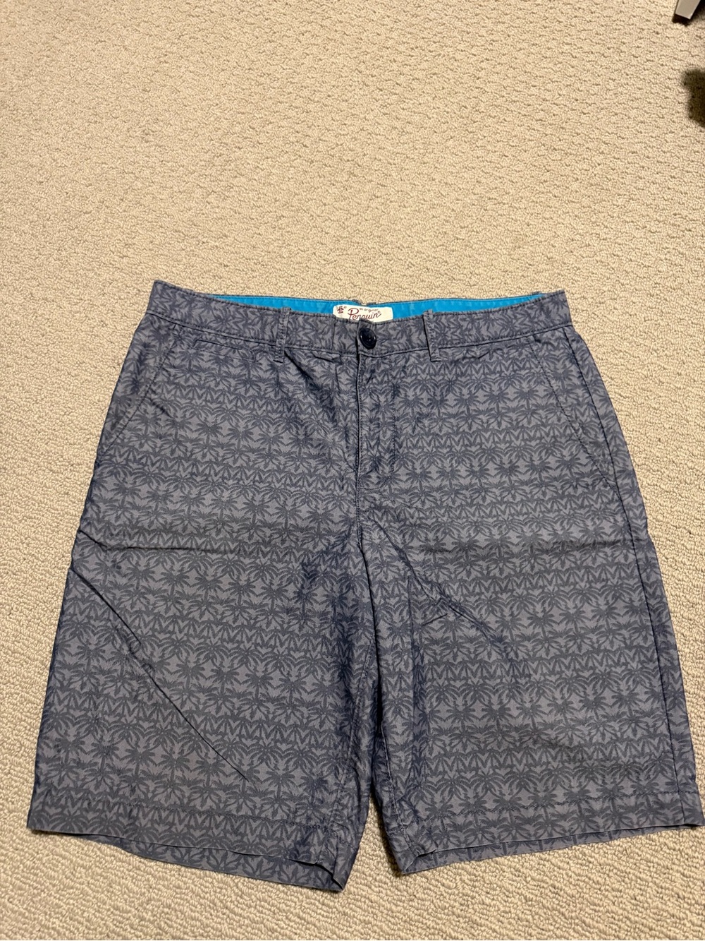 Original Penguin Navy Palm-Print Chino Shorts
